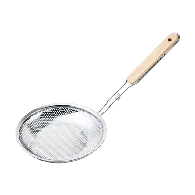 Cuchara espumadera cómoda de acero inoxidable con mango de madera para freír frijoles calientes 18 cm