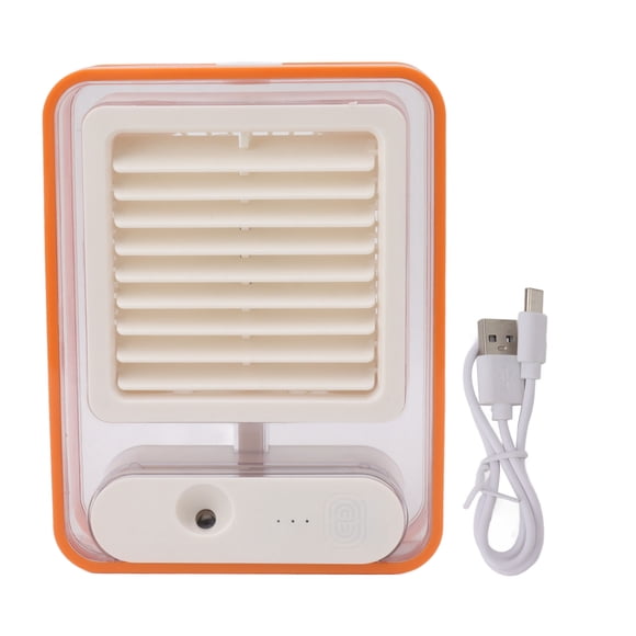 Enfriador de aire de mesa con carga USB, minihumidificador de escritorio portátil naranja, ventilador de poco ruido con luz nocturna de color