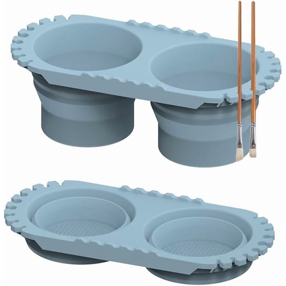 Paint Brush Cleaner Foldable Silicone Cleaning Container with Dual Cleaning Compartments and Brush Holder, Gift for Students And Artistsļ¼Blueļ¼