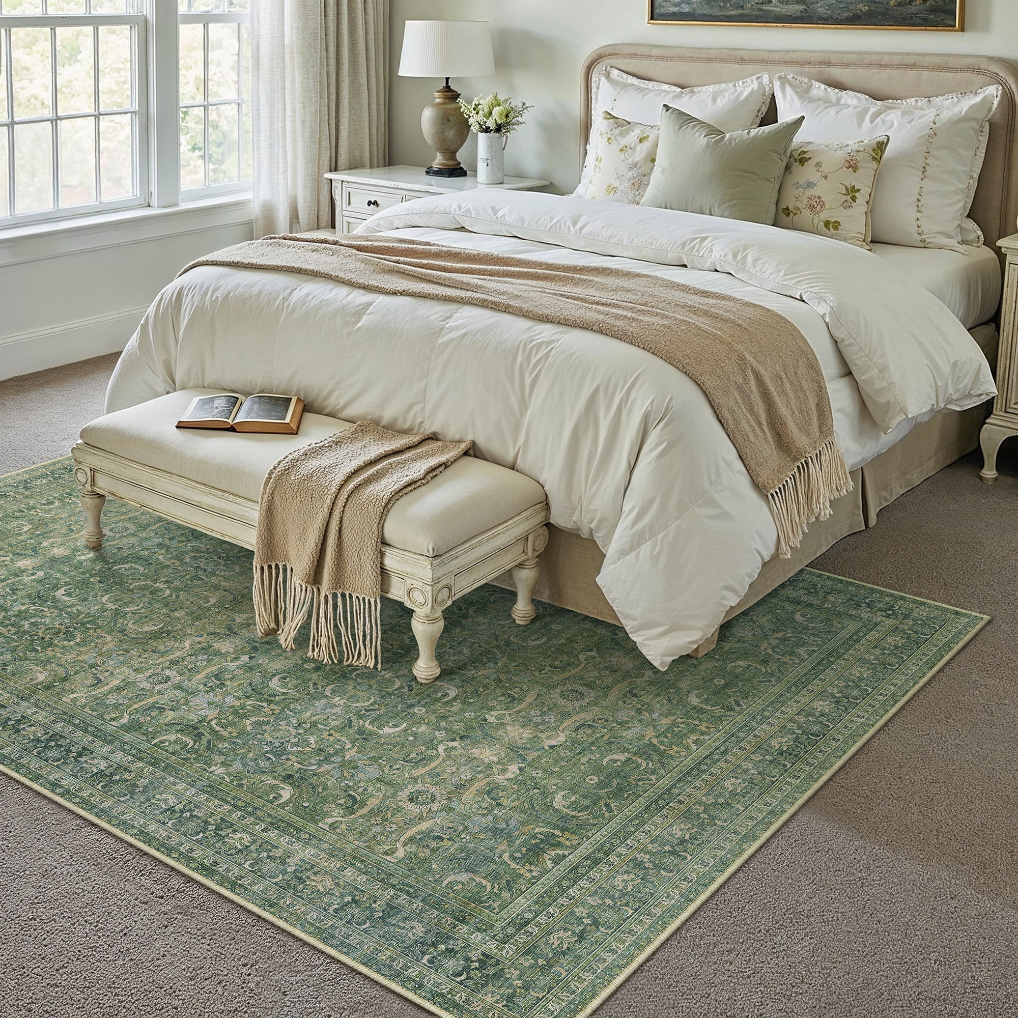 WIPONKEN 5x7 Area Rugs for Living Room Bedroom Dining Room Office Farmhouse, Machine Washable Non Slip Vintage Persia Rug
