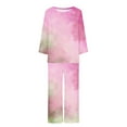 thumbnail image 5 of pimelu Pajamas Sets for Women Womens 2 Pieces Sets Trendy Gradient Print Lounge Sets Homewear Outfits Long Sleeve Top and Capris Pants Loungewear Sets, 5 of 5