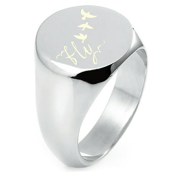 Sterling Silver Fly Away Engraved Round Flat Top Polished Ring