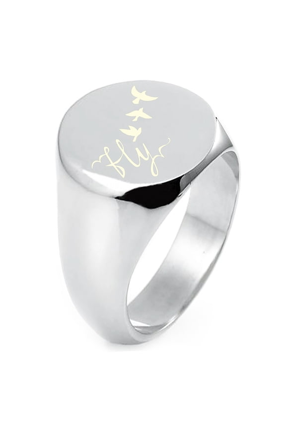 Sterling Silver Fly Away Engraved Round Flat Top Polished Ring