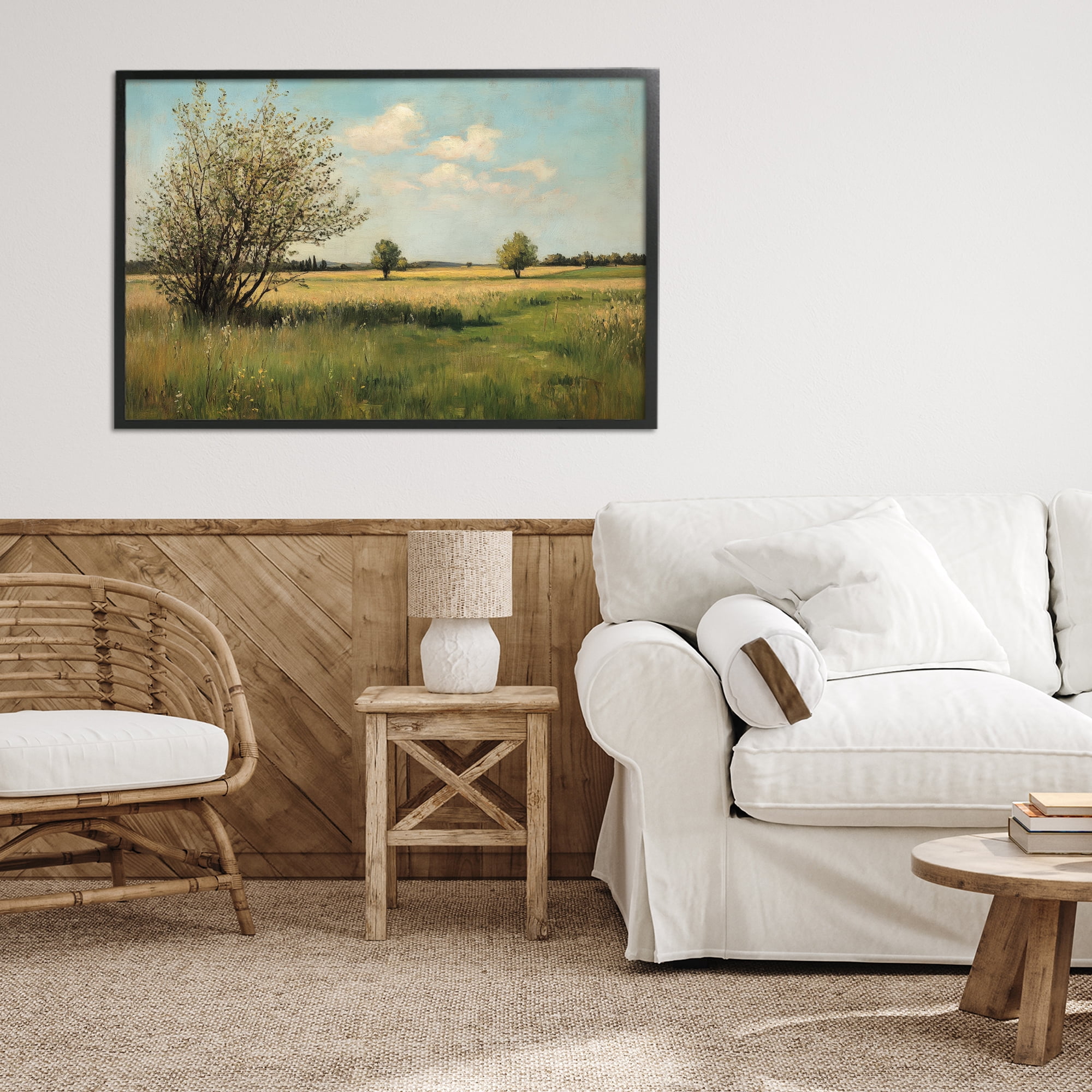 Stupell Industries Peaceful Meadow Under Serene Sky Black Framed Giclee Art, design by Petal Prints Design