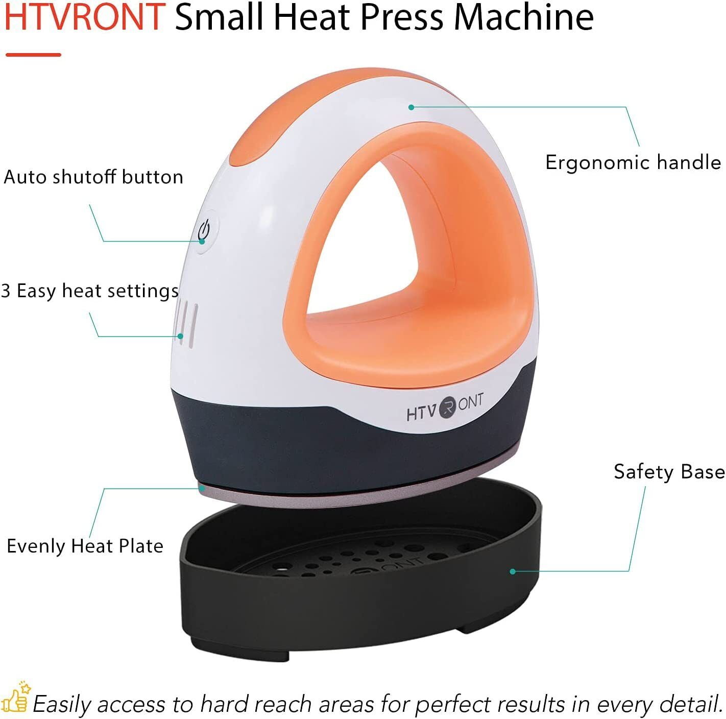 HTVRONT Orange Mini Heat Press Machine Portable Press Machine Iron