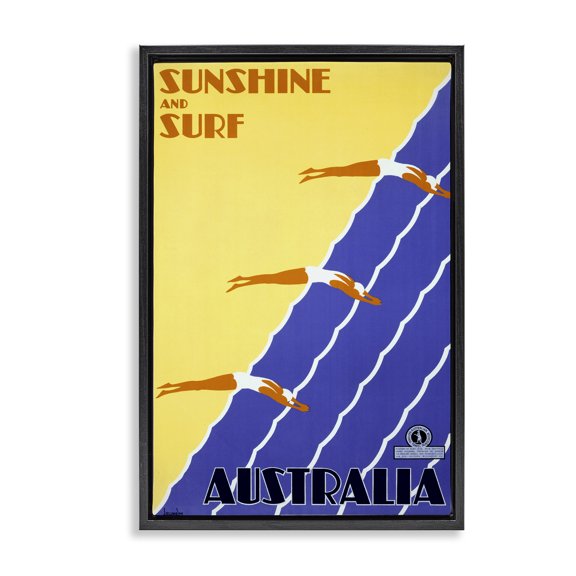 Stupell Industries Traditional Sunshine & Surf Australia Black Floating Frame Canvas Art, 17 x 25, by Marcus Jules