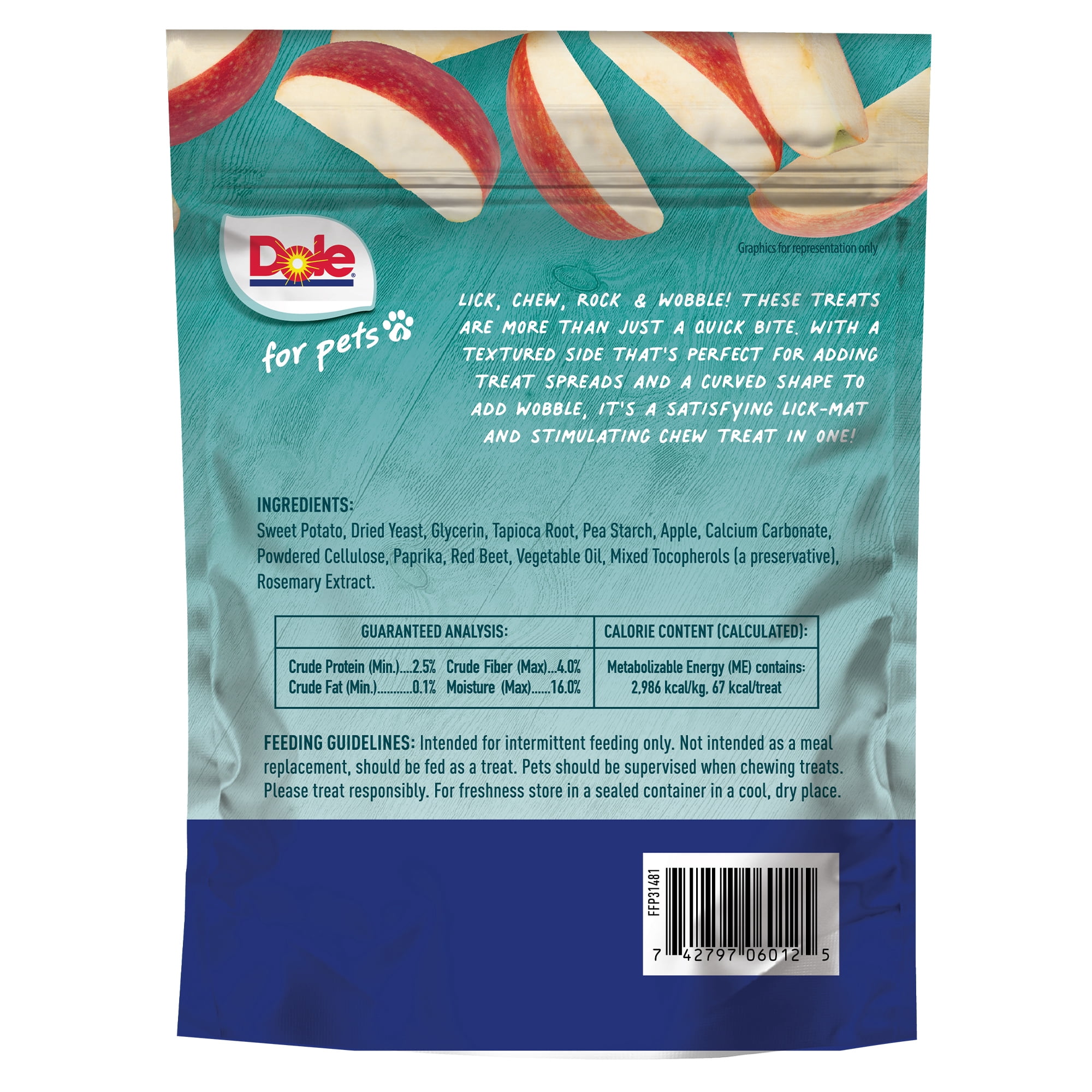 Dole Lasting Chew Treat for Dogs, Apple Flavor, Made with Real Fruit, No Wheat, Corn, Soy, Artificial Flavors, Colors, or Preservatives, Small Breed, 8oz, 10ct