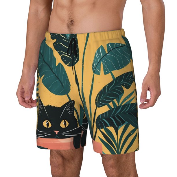 Balery Cat Hiding In Potted Plants Bañador para hombre, shorts de playa de secado rápido con entrepierna y forro de compresión-Medium