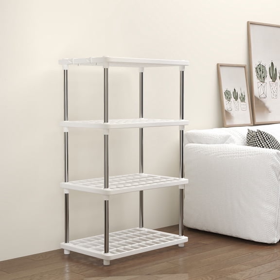 Home Lightweight Storage Organizer 4 Tiers Plastic Shelf Organizer Size: 15.7W x 8.6D x 31.4H", White, 1 Count, 1 Pack