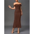 thumbnail image 4 of Vestido Maxi con Hombros Descubiertos, Corsé Fruncido, Ajustado, Vestidos Formales para Invitadas de Boda para Mujeres Marrón L, 4 of 8