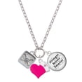 thumbnail image 1 of Delight Jewelry Silvertone Skull and Bones - Square Seal - Hot Pink Heart Nurse Strong Zoe Necklace, 1 of 4