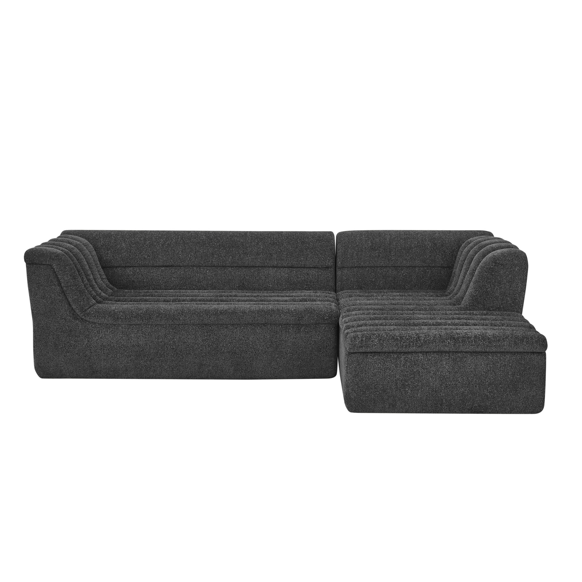 Noble House Arvion 106" L-Shaped Modular Sectional Sofa, Chenille Boneless Couch with Wave-Shaped Armrest, Black