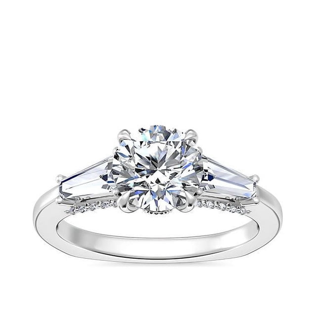 0.90 Carat Excellent Round Shape Genuine Diamond Latest Design Three Stone Engagement Ring for Ladies Solid 18K White Gold Size 7.5
