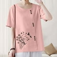 thumbnail image 5 of Homenesgenics Womens Tops under $5 Women Casual and Linen Round-Neck Tops Printed Short Sleeve Button T-shirt Blouse Pink XXL, 5 of 7