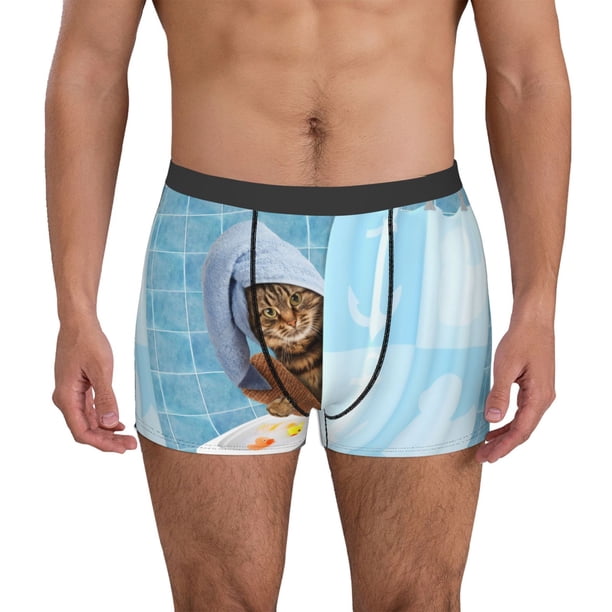 Fotbe Funny Cat Taking a Bath Calzoncillos Tipo Boxer con Bolsa de Soporte Total para Hombre, X-Temp Fresco, Transpirable y de Secado Rápido-XX-Large