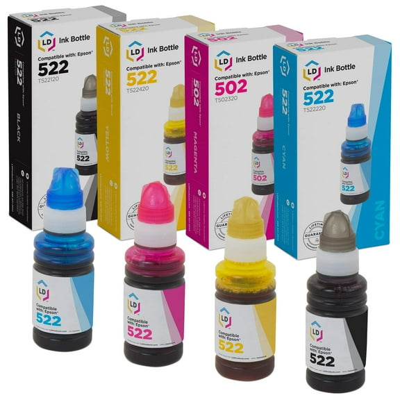 LD Compatible Ink Bottle Replacement for Epson 552 T552 HY (4PK, Black, Cyan, Magenta, Yellow)