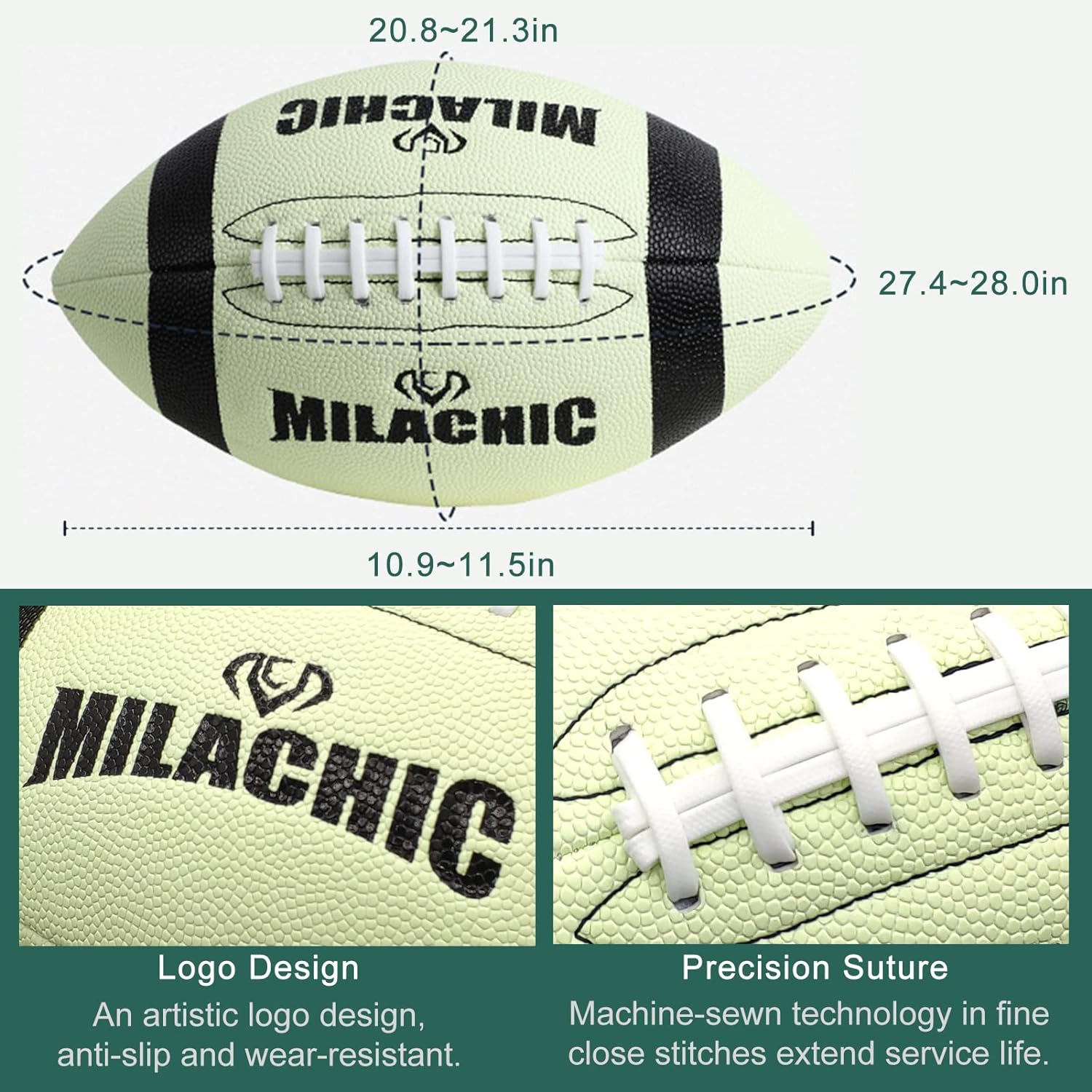 Glow in The Dark Football - Size 9 & Youth Size 6, Luminous Glowing Super Grip Composite Leather Football Balls with Pump and Carry Bag