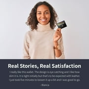 6 Card Minimalist Wallet for Men & Women - Genuine Leather Ultra Thin Black Credit Card Holder - Compatible with Amex Cards