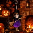 thumbnail image 6 of XIA0LE Halloween Small Witch Decor Halloween Tree Decoration Hanging Witch Doll Broomstick With Bells Ornaments For Porch, Party Decor (Purple), 6 of 7