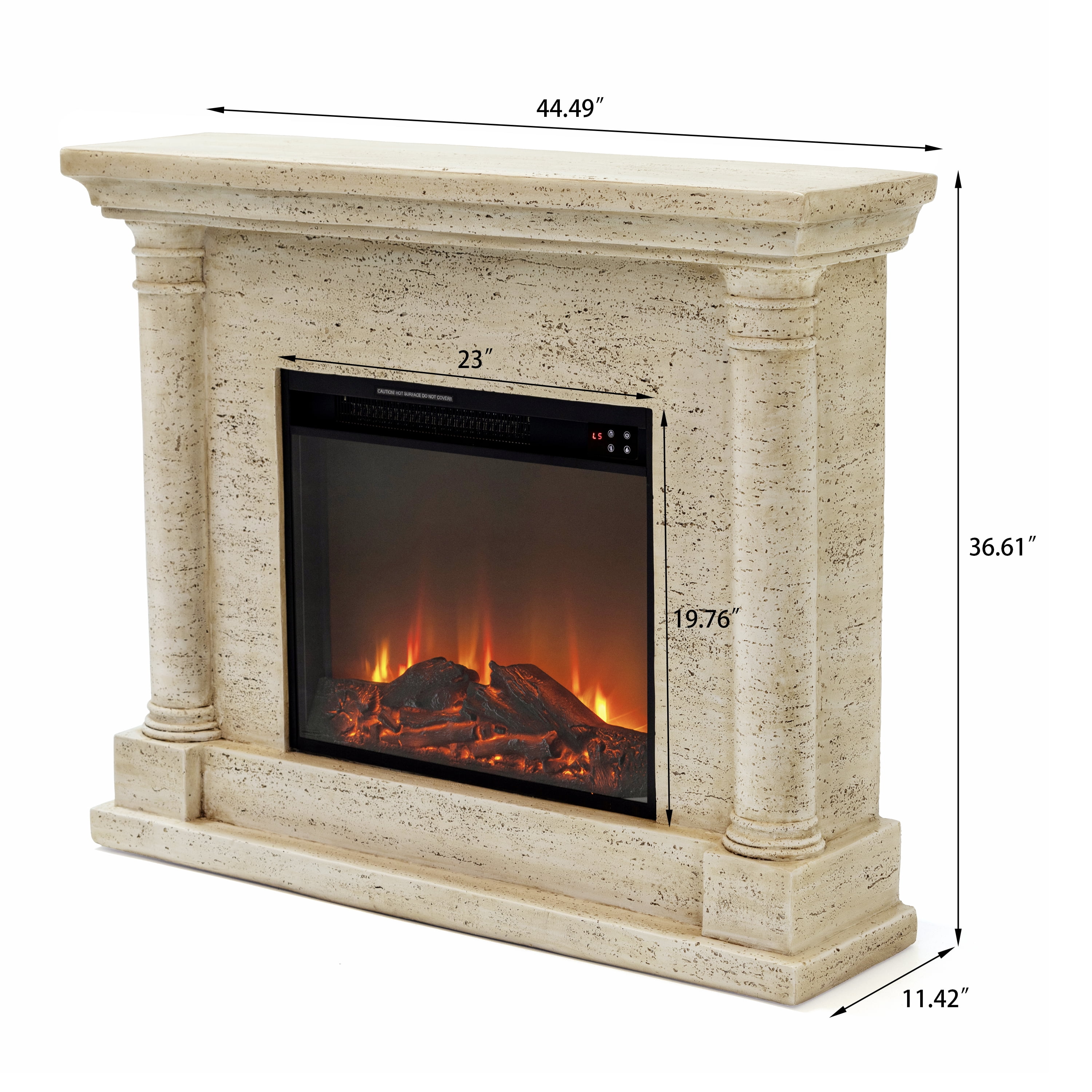 Eco-Friendly MGO Fireplace with 23" Firebox, Adjustable Temperature, Sleek Design, No Installation Required，Sahara Oak Travertine