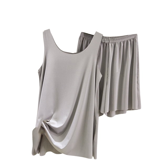 AherBiu Ensembles de Pyjama pour Femmes 2 Pcs Débardeurs Sans Manches Confortables Assortis Shorts de Pyjama Doux Tenue d'Intérieur Ensemble de Nuit