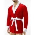 thumbnail image 3 of YEAHDOR Mens Christmas Velvet Kimono Bathrobe Bachelor Smoking Jacket Sleepwear Loungewear White M, 3 of 7