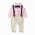 thumbnail image 3 of zuwimk Toddler Boys Formal Suit Long Sleeve Dress Shirt Bowtie Suspender Pants Suits Gentleman Wedding Outfits Clothes(0-6 Months,Pink), 3 of 8