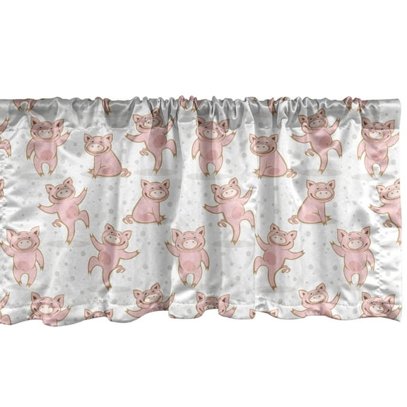 Ambesonne Piglet Window Valance, Pigs and Polka Dots, 54" X 18", Rose and White
