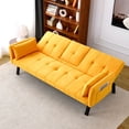 thumbnail image 5 of Sofa Bed, 70-inch Foldable Futon with Cup Holder and Side Storage, Cotton Linen Fabric, Multi Functional for Small Spaces, Yellow, 5 of 12