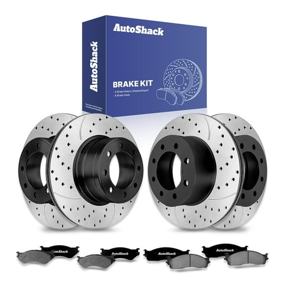 AutoShack Front Vented & Rear Vented Drilled & Slotted E-Coated Brake Rotors   Ceramic Pads 12-PC Brake Kit Replacement for 2006-2008 Dodge Ram 1500 2003-2008 Dodge Ram 2500 ShadowGuard