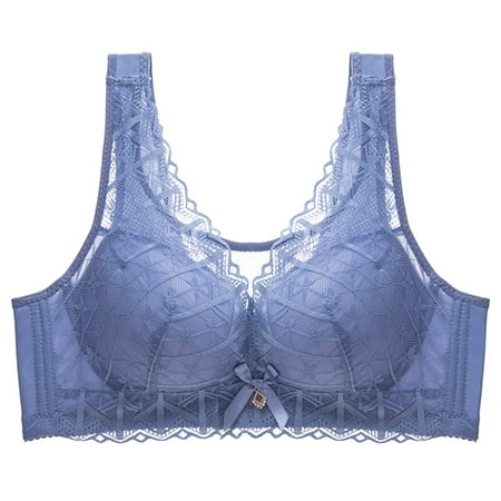Riecok Daily Bra Spaghetti Straps Basic Bralette Full Coverage Soft Bras Lingerie Lace Bras for Women Plus Size Lace Bras for Women Plus Size Bra Solid Lace V Neck XL Blue