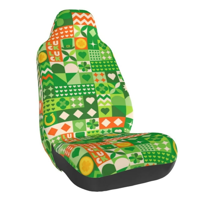 Wukai St Patrick's Day6 Full Set Car Seat Covers with Soft Padding Universal Auto Front Seats Protector and Cushion Mat