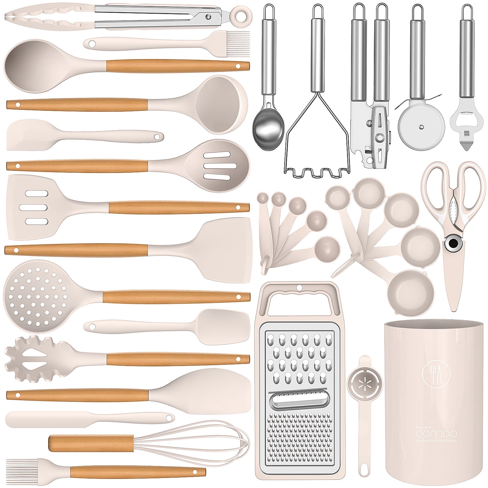 oannao 35-Piece Silicone Cooking Utensils Set, Khaki photo 1