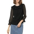thumbnail image 6 of Allegra K Women's Ruffle Neck Polka Dots Sheer Chiffon Blouse, 6 of 7