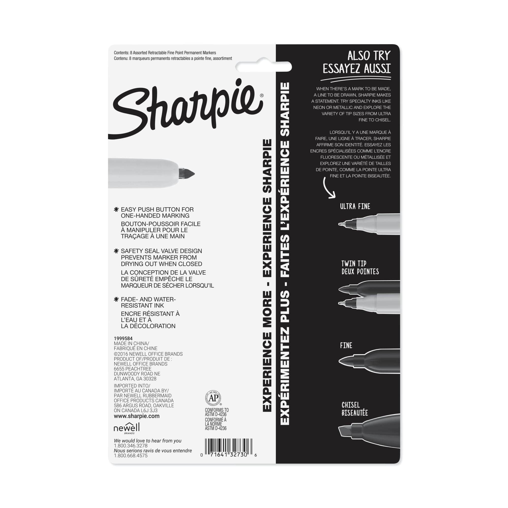 Sharpie Retractable Permanent Markers, Fine Point, Assorted Colors, 8 Count