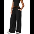 thumbnail image 2 of Pantalones Deportivos Casuales Holgados de Pierna para Mujer, Rectos, de Tiro Bajo, con Bolsillos con Cordón Elástico Negro XL, 2 of 7