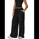 thumbnail image 2 of Pantalones Deportivos Casuales Holgados de Pierna para Mujer, Rectos, de Tiro Bajo, con Bolsillos con Cordón Elástico Negro L, 2 of 7