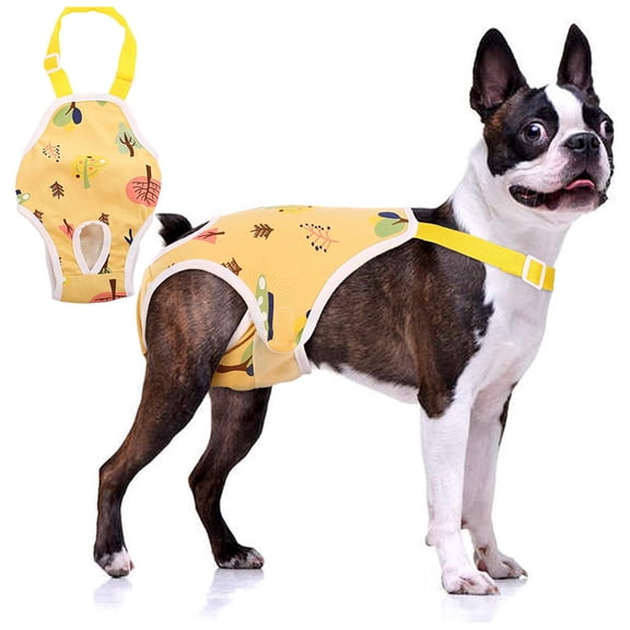 Dog Sanitary Pantie With Suspender Pet Physiological Pants Adjustable Cozy Underwear For Female Girl Dogs Breathable Cotton Briefs,Yellow,Xl