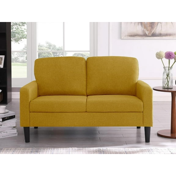 BEEY Modern Loveseat Sofa, 53" Small Loveseat for Small Spaces, Linen Fabric Tufted 2 Seater Sofa Couch for Living Room Bedroom (Yellow)