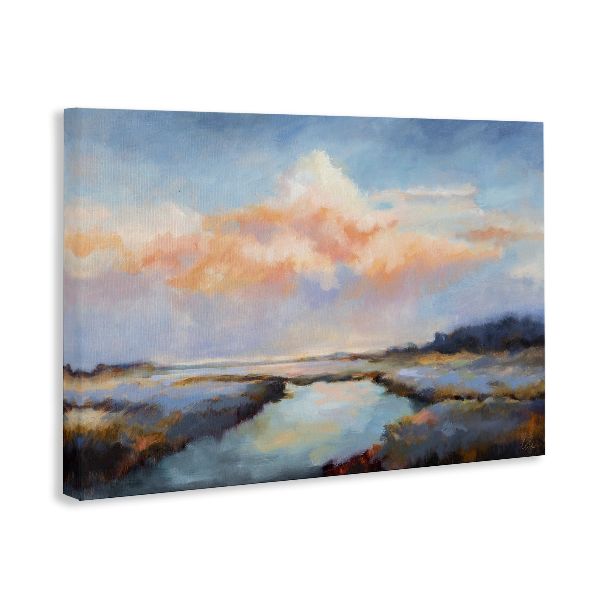 Stupell Industries River with Pastel Clouds Landscape & Nature Painting Wrapped Canvas Art Print Wall Art, 30 x 20