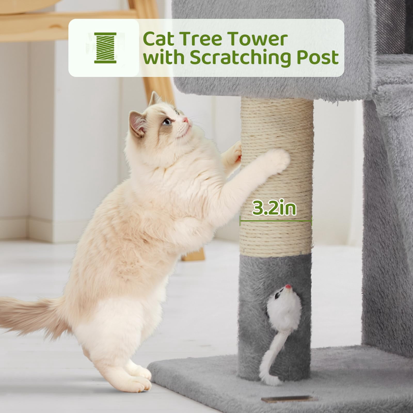 24inch Tall Cat Tree With 2 Condo And Mouse Cozy Small Tower Board For Kitties Cats.(light Grey) (22 * 13 28)