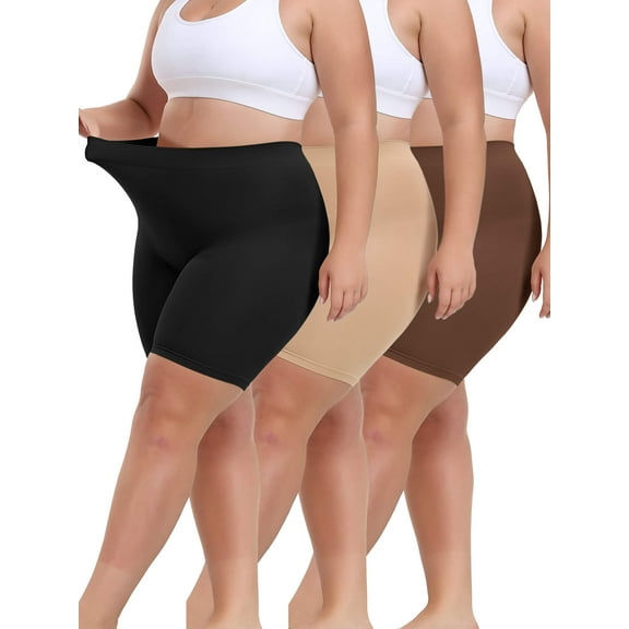 Anyfit Wear 3 Packs Plus Size Mid Waisted Body Shaper Shorts Shapewear for Women Tummy Control Thigh Slimming Panties