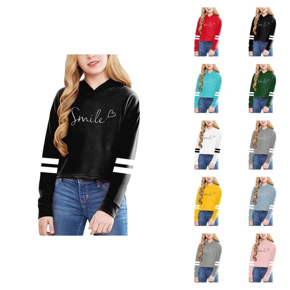 Girls Cropped Hoodie 2025 Long Sleeve Casual Positive Message Graphic Hooded Sweatshirt Kids Pullover Tops