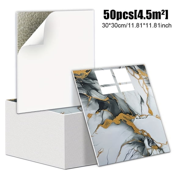 50 Pcs Self-Adhesive Marble Tile Sheets-Waterproof Oil-Proof Peel And Stick Backsplash, Wall Tiles For Kitchen Bathroom Living Room, Moisture-Resistant Peel And Stick Wall Panels