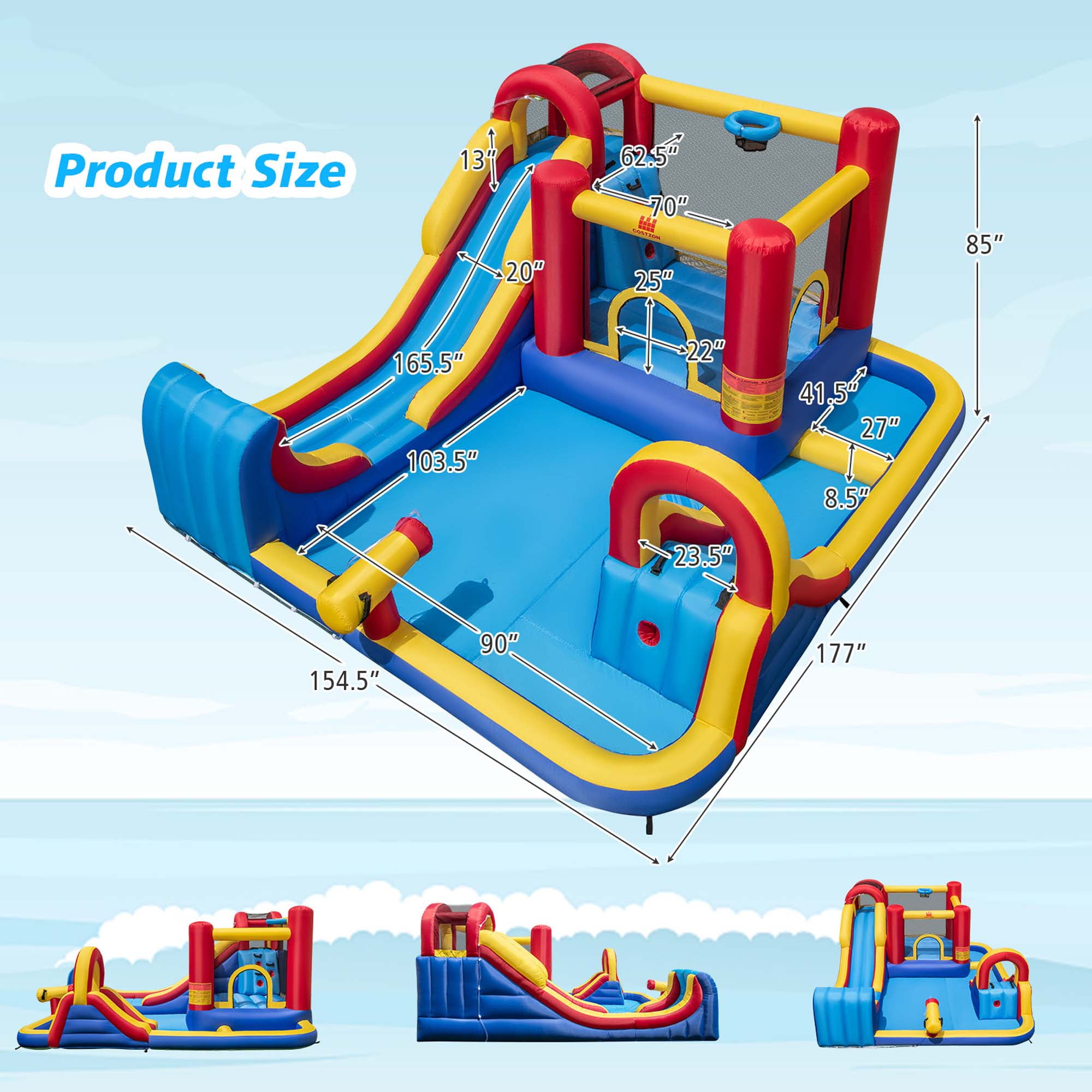 Costway Inflatable Water Slide Giant Kids Splash Pool with Double Slides & 950W Blower