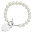 thumbnail image 2 of Auriga Fine Jewelry 925 Sterling Silver White Pearl Heart Toggle Bracelet 7.5" for Women, 2 of 6