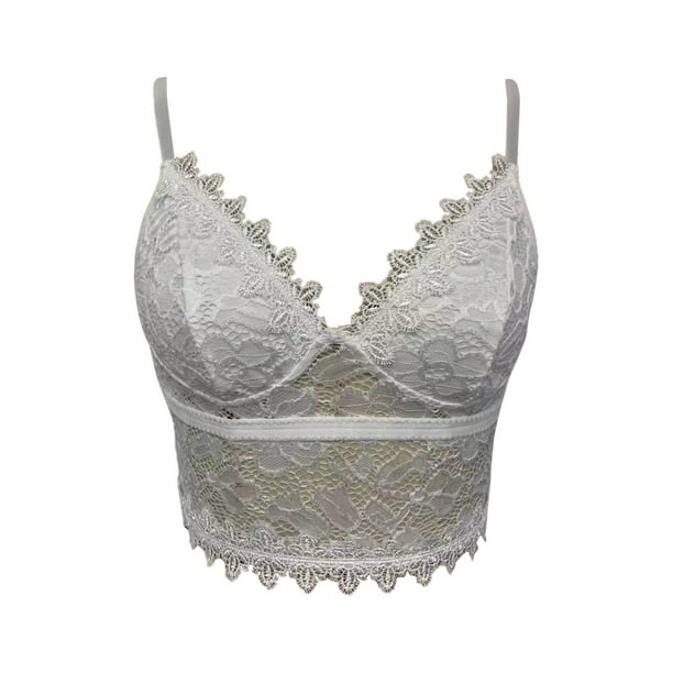 Lencería Gibobby para sexo mujer Corsé Encaje Floral Bralette Bralet Bra Tank Crop Ropa interior Blanco XS