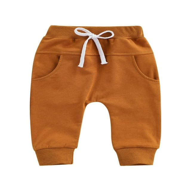 Newborn Boys Girls Trousers Elastic Waist Adjustable Drawstring Plain Loose Fit Long Pants