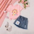 thumbnail image 2 of TOWED22 Girls 2-Piece Set Crew Neck Bow Short Sleeve T-Shirt A-Line Jean Skirt Outfits Clothing Sets(N,3-4 Y), 2 of 4