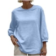thumbnail image 2 of QETYUW 3/4 Sleeve Shirts for Women Solid Color Crew Neck Shirt Loose Fit Comfy Tops Summer Casual T-Shirts Sky Blue XXL, 2 of 8